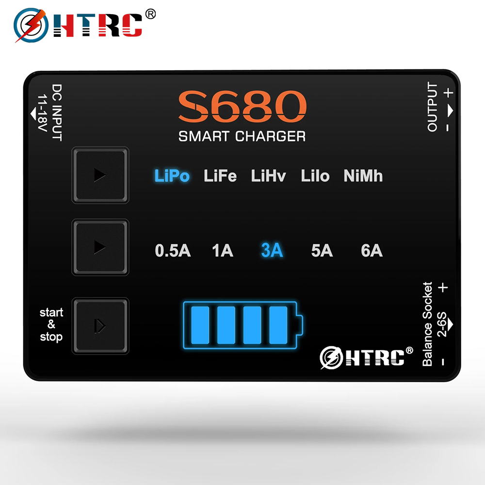 HTRC S680 80W 6A Lipo Charger For 1-6s Lipo/LiFe/LiHv/Lilon/1-15s Nimh Battery AC to DC Mini RC Charger With 15V6A Adapter