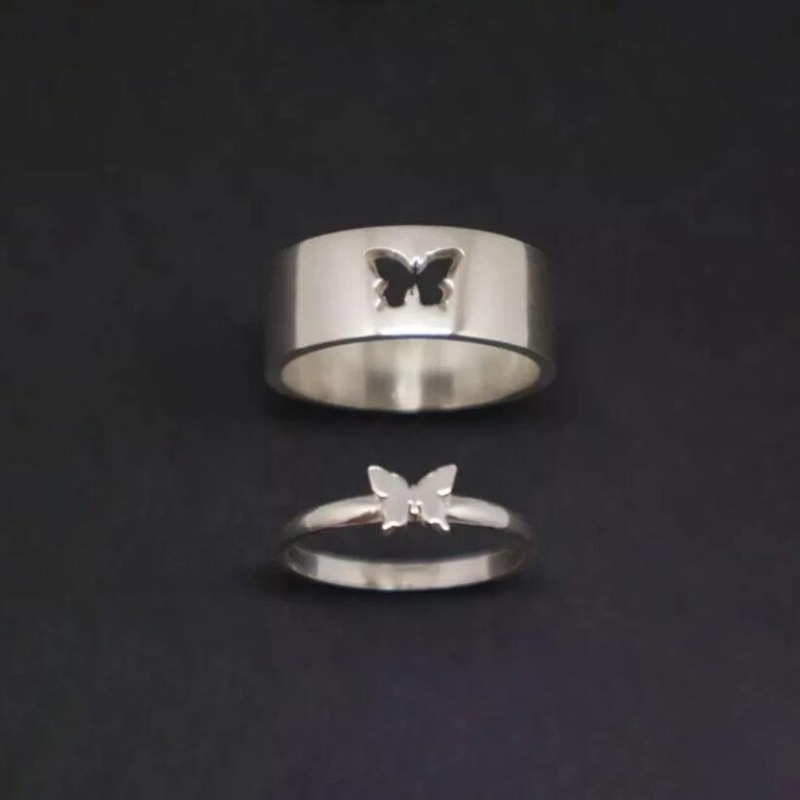 Paar Ringen Butterfly Bijpassende Ringen Voor Vrouwen Mannen Wedding Set Belofte Ring Voor Liefhebbers Bijpassende Goud Zilver Kleur Ringen