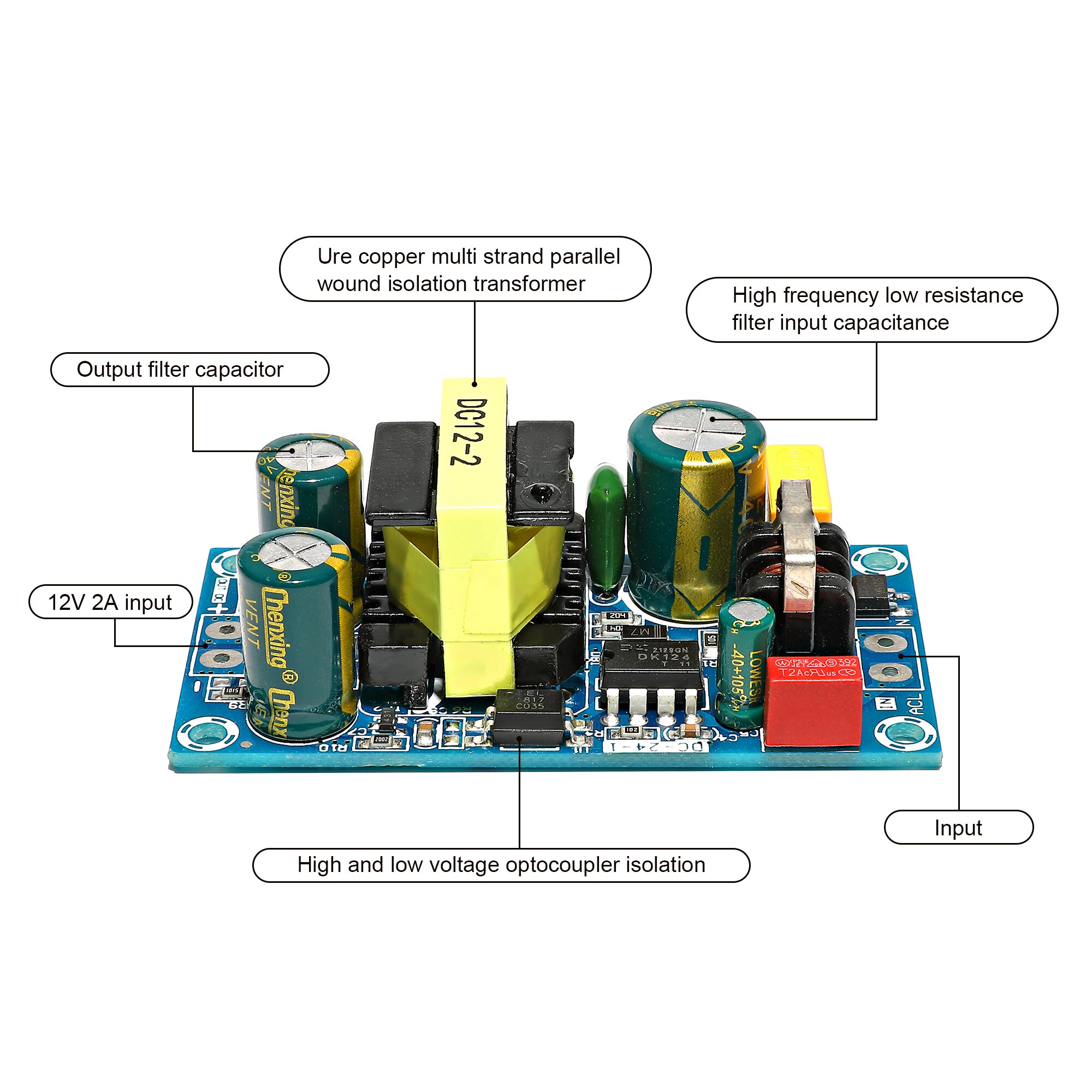 Ac 100-240V Naar Dc 12V 2A Schakelende Voeding Module AC-DC