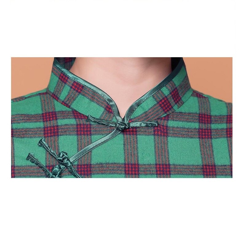 Sheng coco grønt gitter chipao kjoler kvinne mini cheongsam qipao skrå rutete kort klassisk slank sommer kjole i orientalsk stil