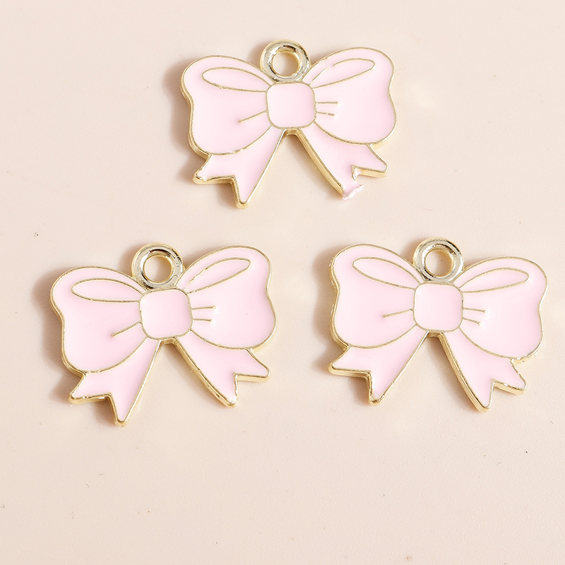 10 Uds. De dijes de lazo rosa esmaltados de 16x13 para fabricación de joyería hecha a mano DIY, dijes para niñas, colgantes, collares, pendientes, accesorios: Color amarillo dorado claro
