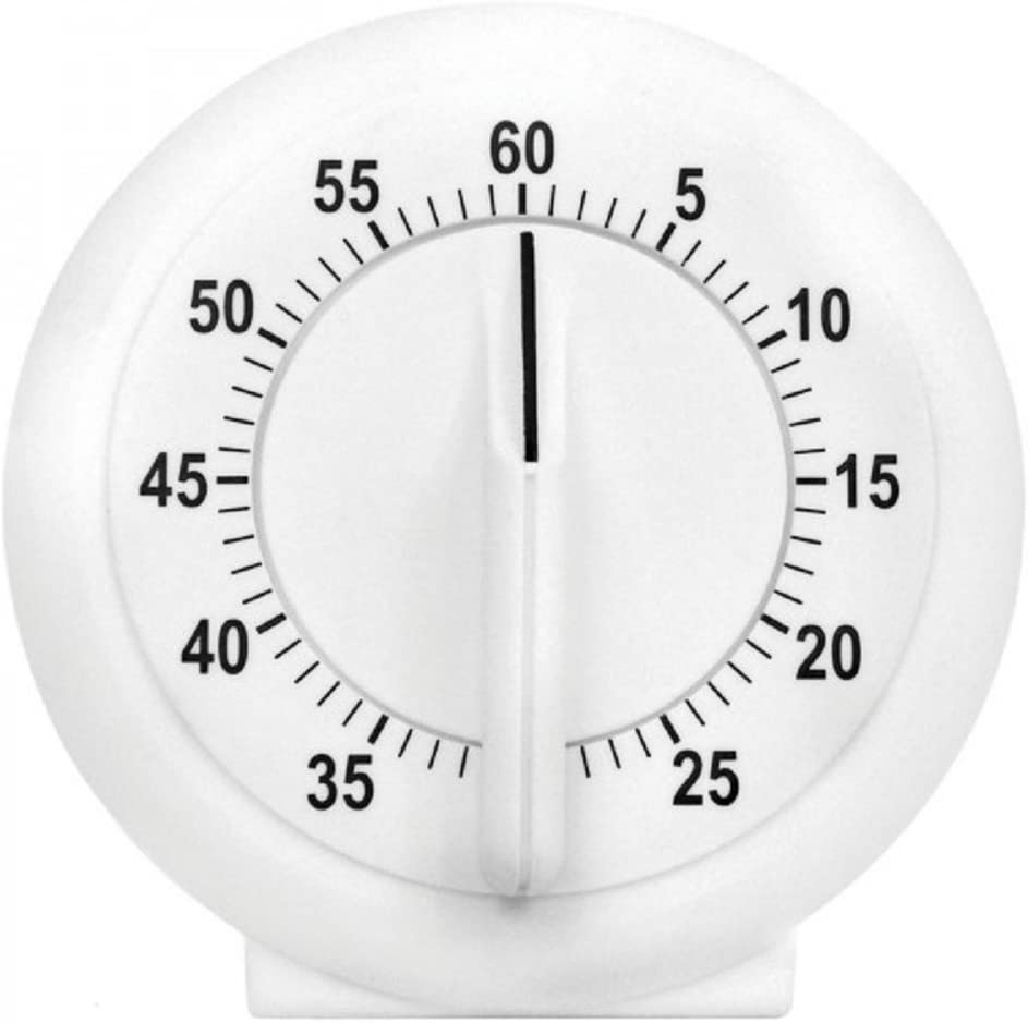 Kitchen Timer 60 Minute - Mechanical Timing - Loud Alarm - for Cooking, Baking, Gym, Homework, or Office Meetings (White): White