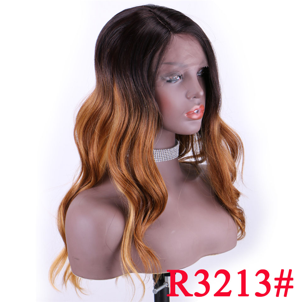Peluca con malla frontal sintética WonderLady de 20 pulgadas #2, pelucas con ondas de cuerpo ombré para mujeres negras, peluca de Cosplay marrón larga ondulada con parte lateral