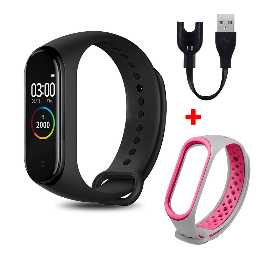 M4 Smart Wristband Waterproof Blood Pressure Heart Rate Monitor FitnessTracker Smart Bracelet M4 Band Watch Sport Pedometer: black N gray red