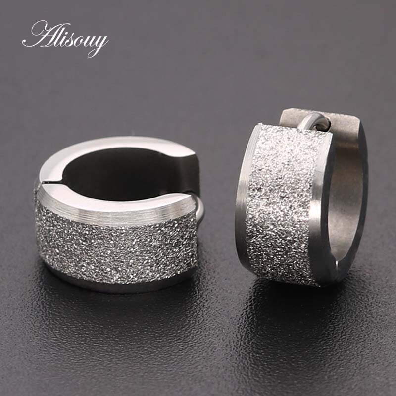 Alisouy Punk Männer Schwarz Edelstahl Band durchbohren Runde Ohrringe neutral Ohrring für Frauen Männer Schmuck Brincos unisex: Breite 7mm Silber-