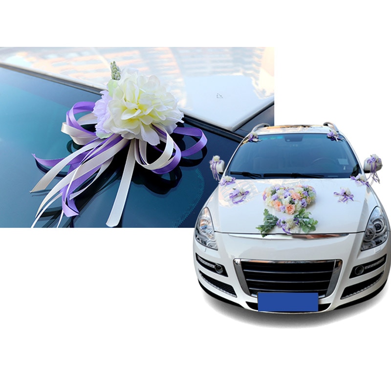 Bridal Auto Spiegel Deur Decoratie Zijden Lint Bloem Bruiloft Kunstbloemen HG99