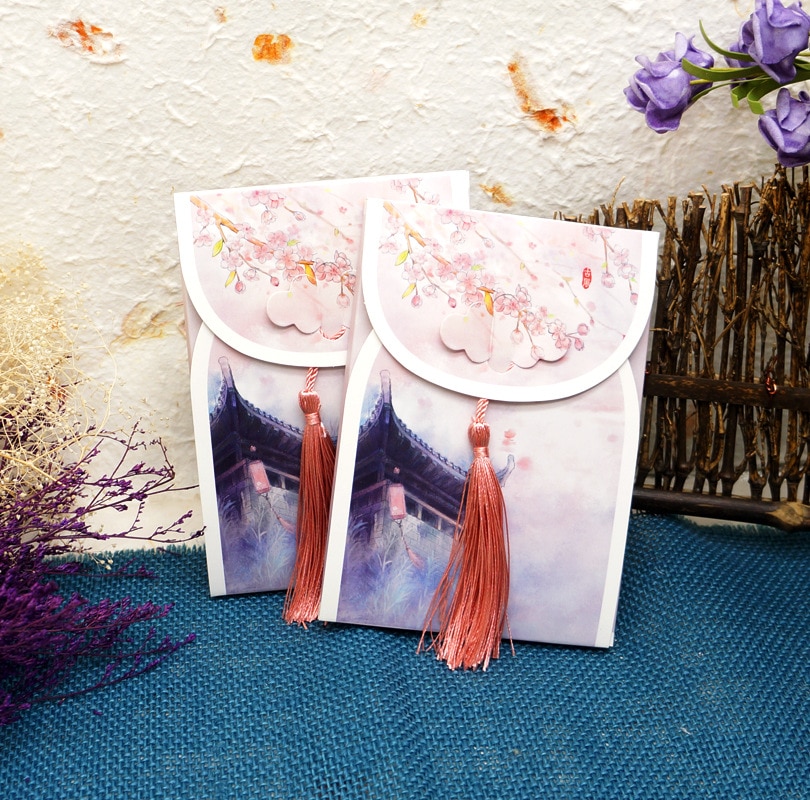 16 Sheets/Set Chinese Courtyard series Postcard with Small Tassel/Greeting Card/Message Card/Birthday Card