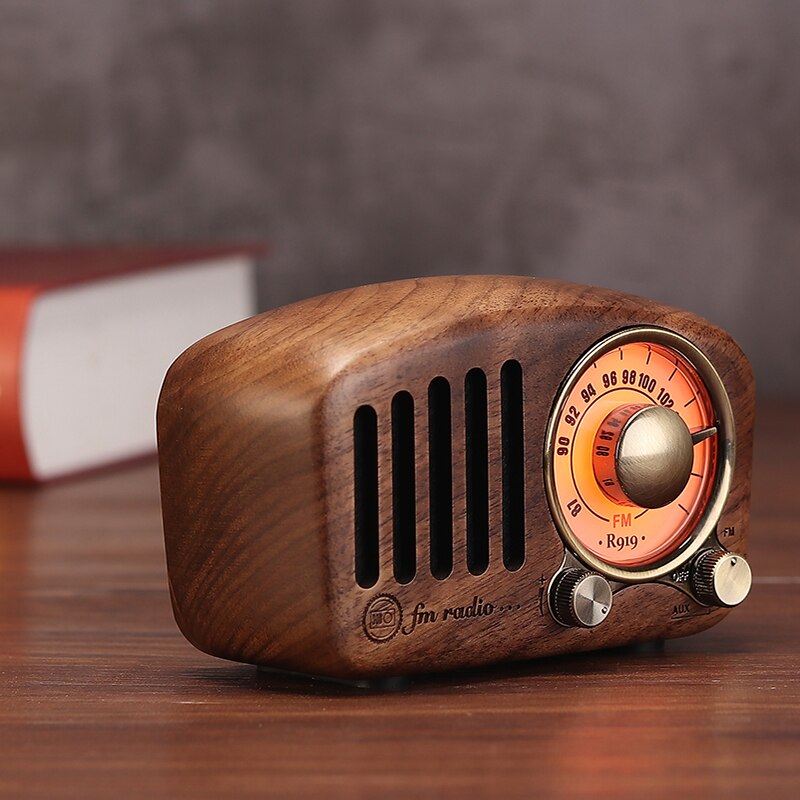 Vintage radio retro bluetooth 5.0 højttaler valnød træ fm radio med gammeldags klassisk stil stærk basforstærkning tf kort: Valnøddetræ
