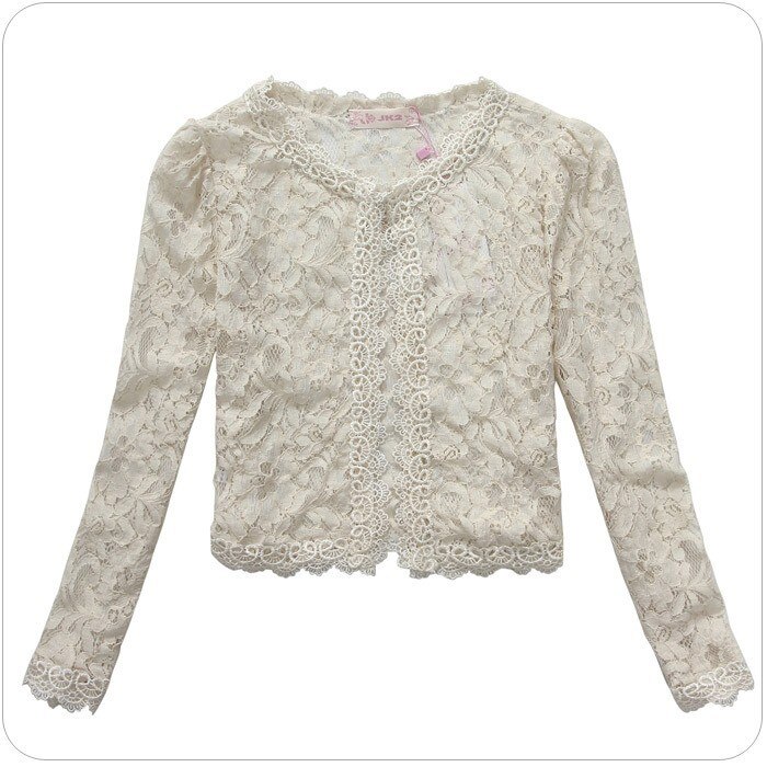Frühling Frau Schwarz Spitze Jacke Schal Wilden Braut Party Hochzeit Damen Bolero Langen Ärmeln: Elfenbein / XXL