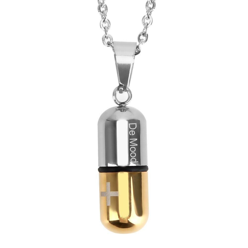 Unscrewable Pill Cross Pendant Titanium Steel Couple Capsule Pendant Stainless Steel Necklace: Yellow