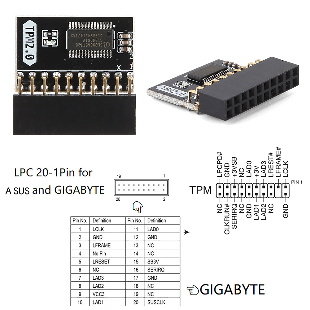 Tpm 2.0 20 Pin Module Moederbord Vervangende Deel Encryptie Beveiligingsmodule Tpm Externe Kaart 20-1 Pin Voor Gigabyte Platform