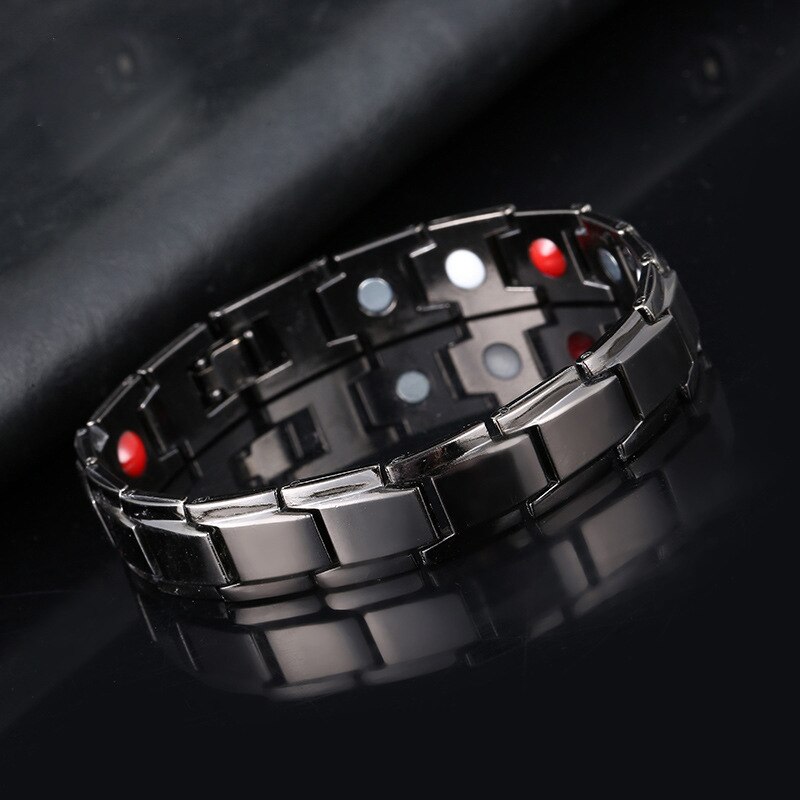 Mens Gezondheid Energie Armband Afneembare Titanium Stalen Gezondheidszorg Magnetische Therapie Armband Voor Artritis Therapie Magneten Bangle: Black