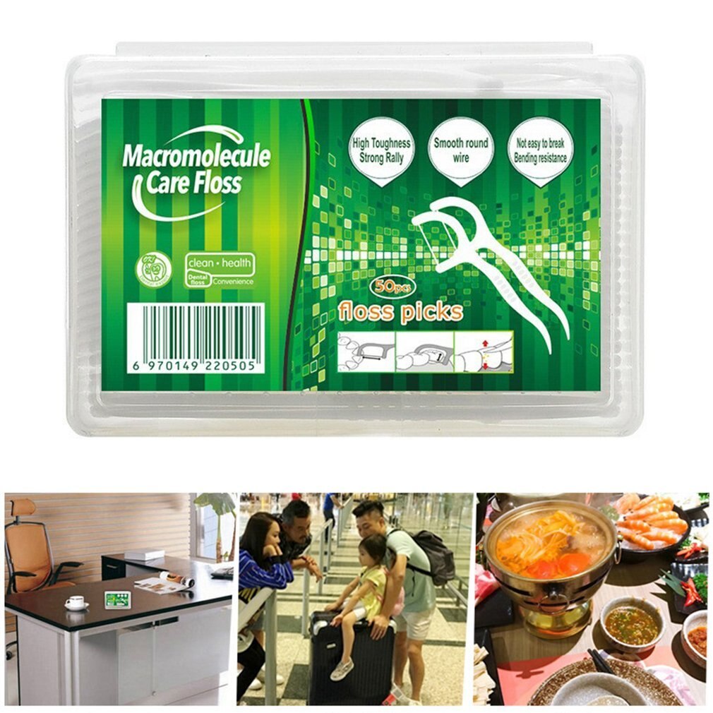 Disposable Dental Floss Stick 50pcs Square Boxed Dental Floss Stick Clean Teeth High Elastic Dental Floss Oral Care