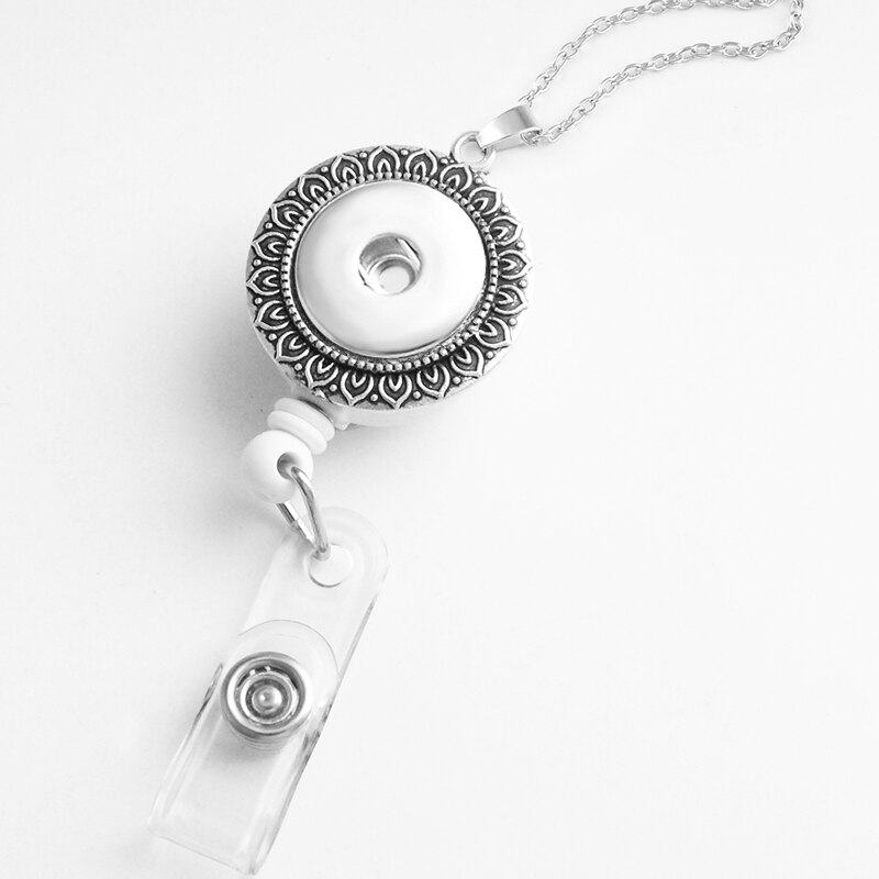 Badge Reel ID holder, retractable badge holder 18mm snap button wing flower jewelry Fishing line NA579: A