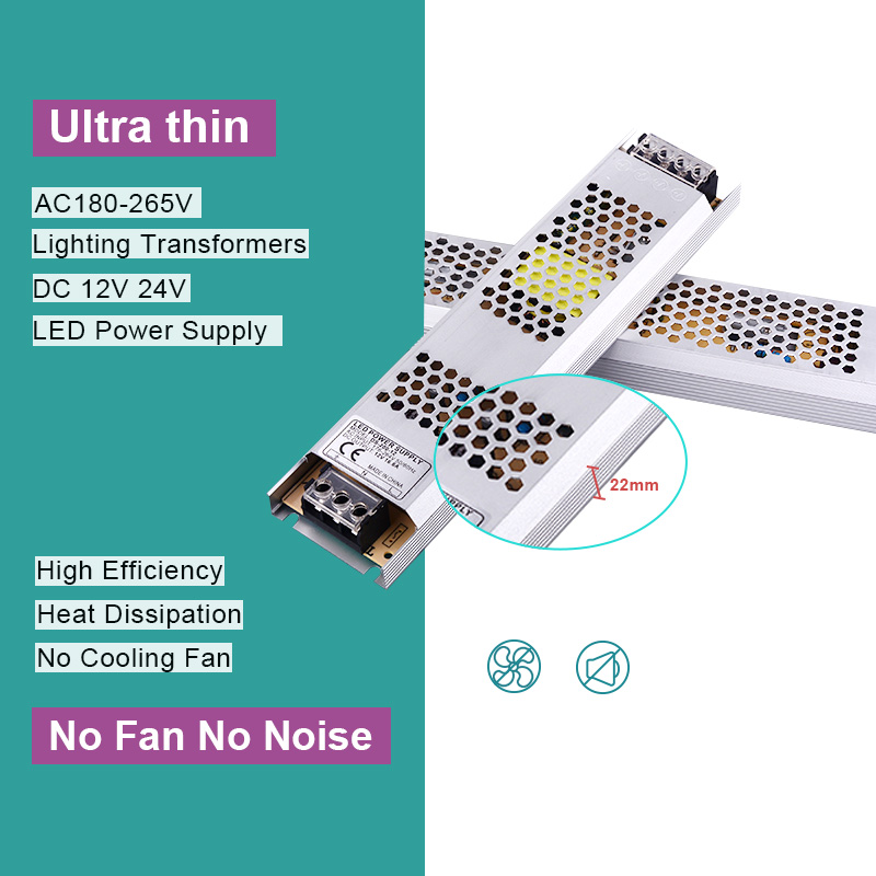 Ultradünnes LED-Netzteil DC 12V 24V Beleuchtungstransformatoren 100W 150W 200W AC180-260V Treiber für LED-Streifenlichter