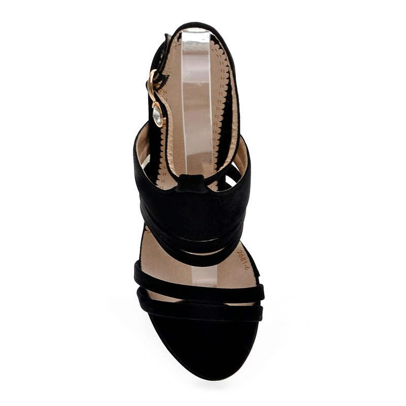 Sandalias QUTAA para mujer, tacón fino superalto, con punta abierta y Cierre trasero de PU, hebilla de diamantes de imitación, zapatos de tacón tipo gladiador de , talla 34-39