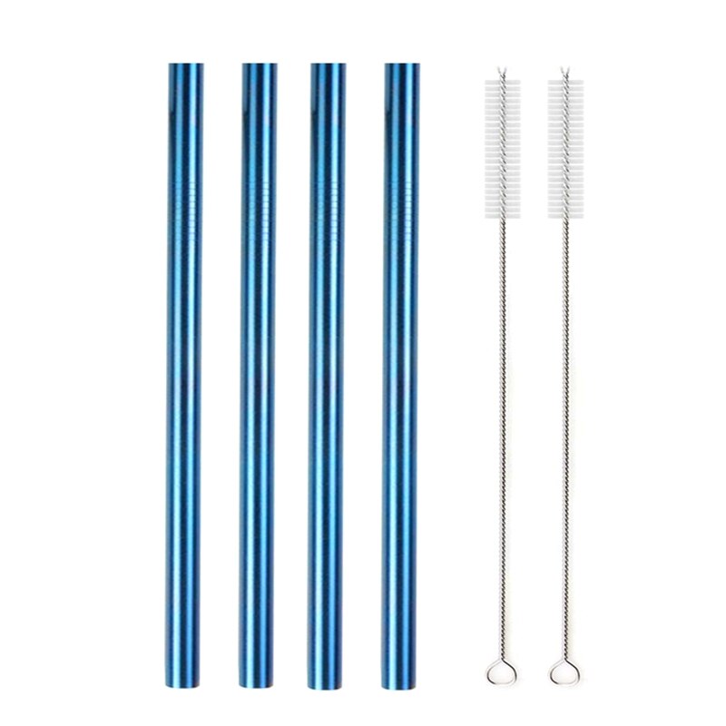 Large 12mm Bubble Tea Milkshake Straw Reusable Metal Straw 304 Stainless Steel Drinking Straws Set Bar Boba Straight Straw Tubes: Blue 6pcs set
