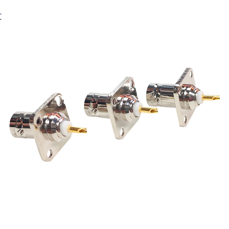 Conector de brida Q9 BNC hembra de 4 agujeros, conector hembra BNC con Panel de brida de 4 agujeros, montaje en chasis, soldadura Coaxial, latón niquelado