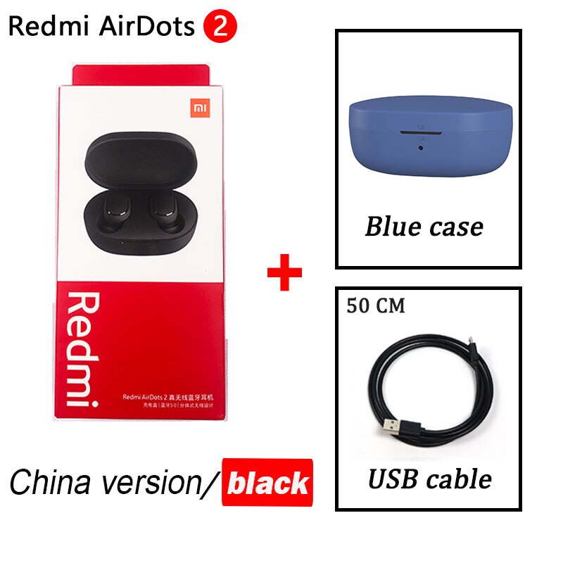 Xiaomi Redmi AirDots 2 TWS Wireless Stereo Bluetooth 5,0 Kopfhörer Noise Reduction Freisprecheinrichtung AI Voice Control Airdots Generation: airdots 2 blue case