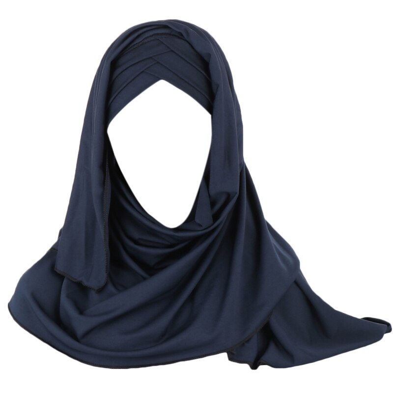 Vrouwen Melk Filer Effen Kleur 2 In 1 Tulband Hoed Instant Sjaal Maleisië Moslim Arabische Cross Plisse Hijab Cap Hoofd wrap Cover Islami: Navy
