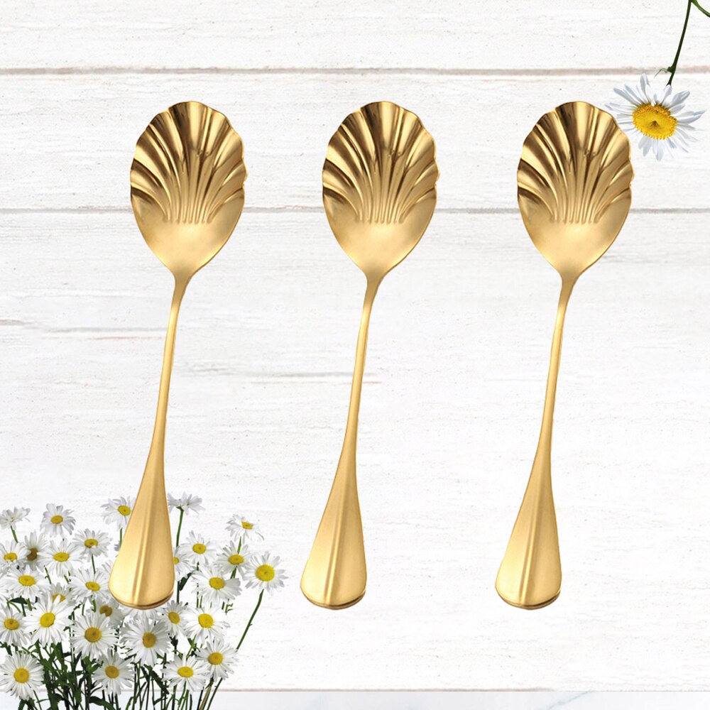 3 Pcs Mixing Spoons Long Handle Stainless Steel Kitchen Utensil for Milk Coffee Dessert: Golden