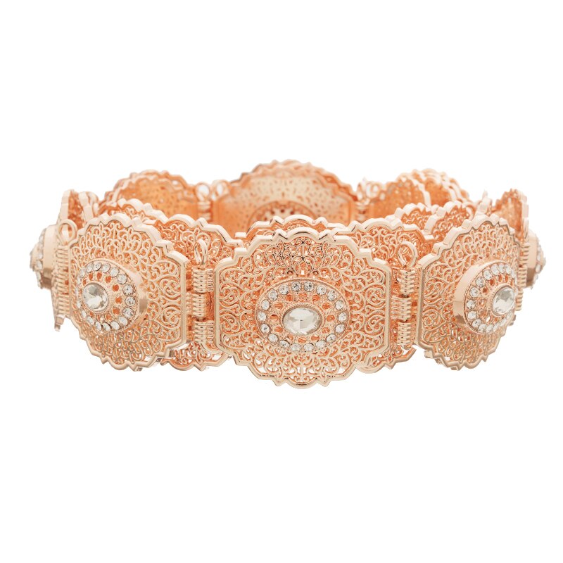 Klassieke Dame Gesneden Metalen Taille Ketting Marokkaanse Stijl Vrouwen Hollow Patroon Metalen Riem: rose gold
