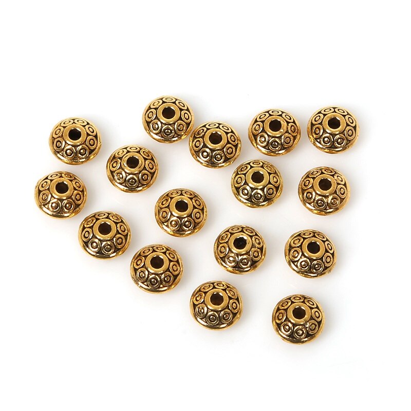 50 stuks tibetaanse ronde ovale metalen kralen voor het maken van sieraden, doe-het-zelf zinklegering bedelaccessoire voor het maken van sieradenarmbanden: Goud