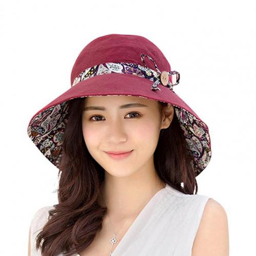80% Hat Foldable Breathable Wide Brim Sun Protection Cotton Reversible Foldable Cap for Summer: Purplish Red