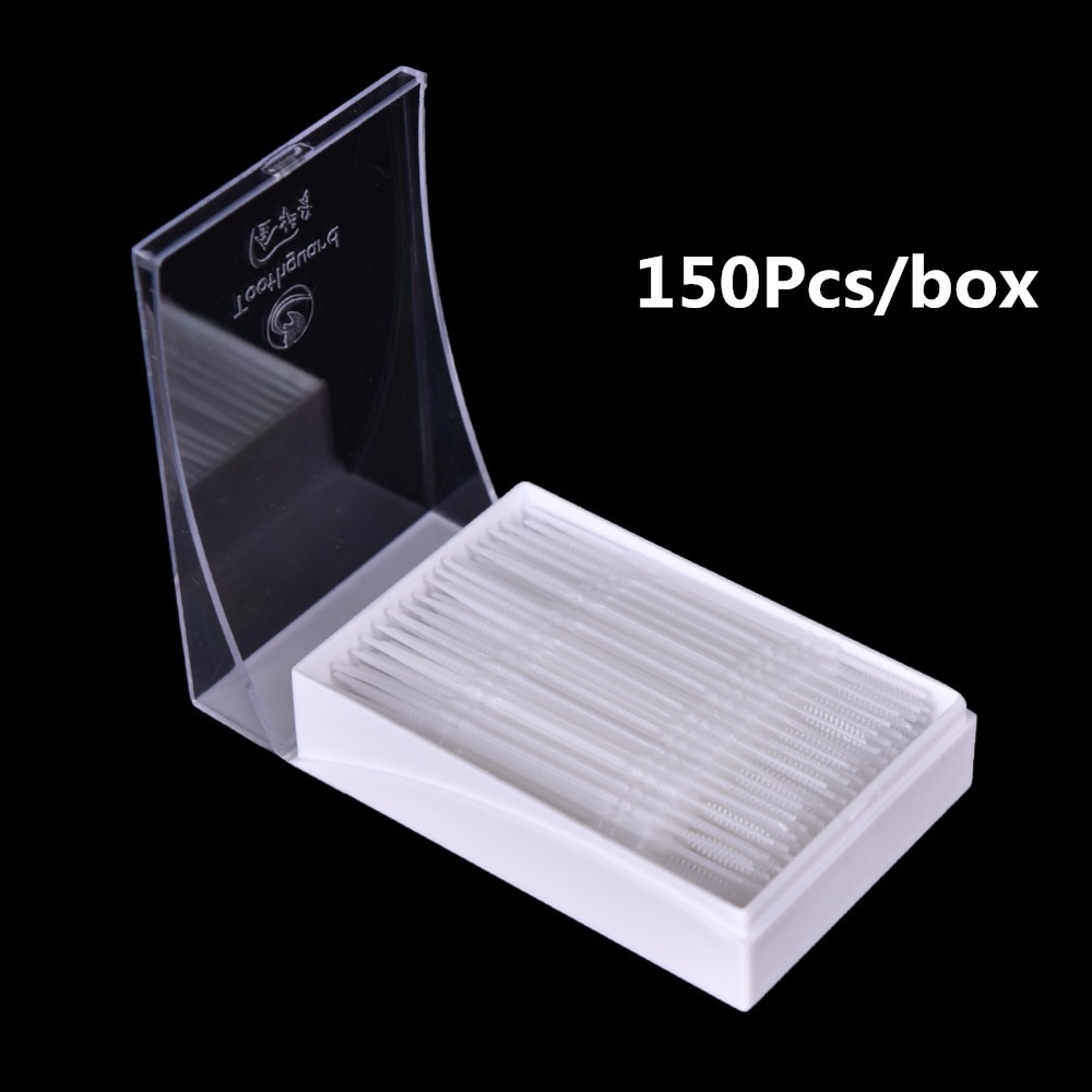 150 stks/partij Praktische Schoon Tand Floss Dubbele Hoofd Mondhygiëne Dental Plastic Rager Tandenstokers Witte Kleur
