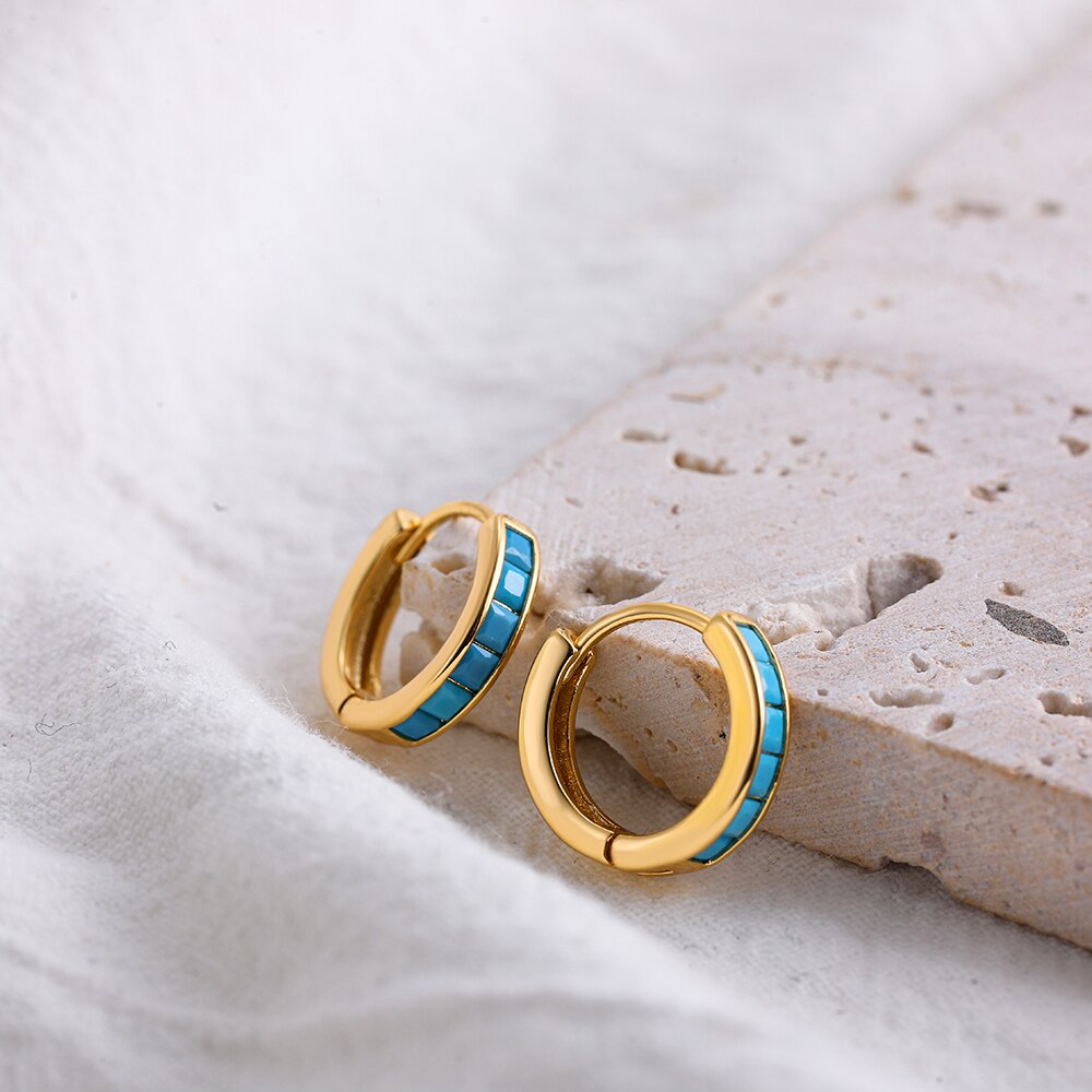 Conjunto de pendientes de aro pequeños de color turquesa para mujer, aretes redondos geométricos de circonia cúbica, cuentas verdes, joyería Huggie Brincos 2022, 3 pares