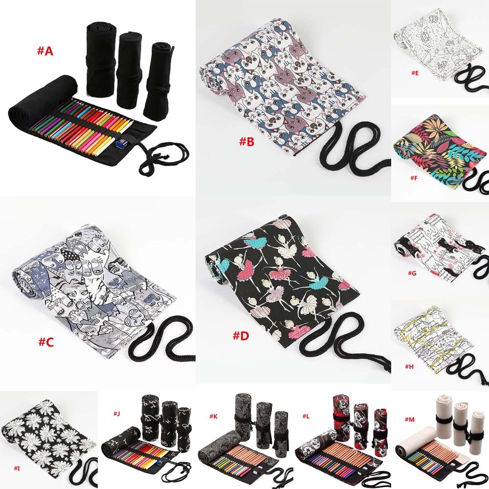 36- gats etui kat schoolbenodigdheden kunst pennenzakjes etui canvas wikkelrol student cosmetische kwast opbergruimte schrijfwaren