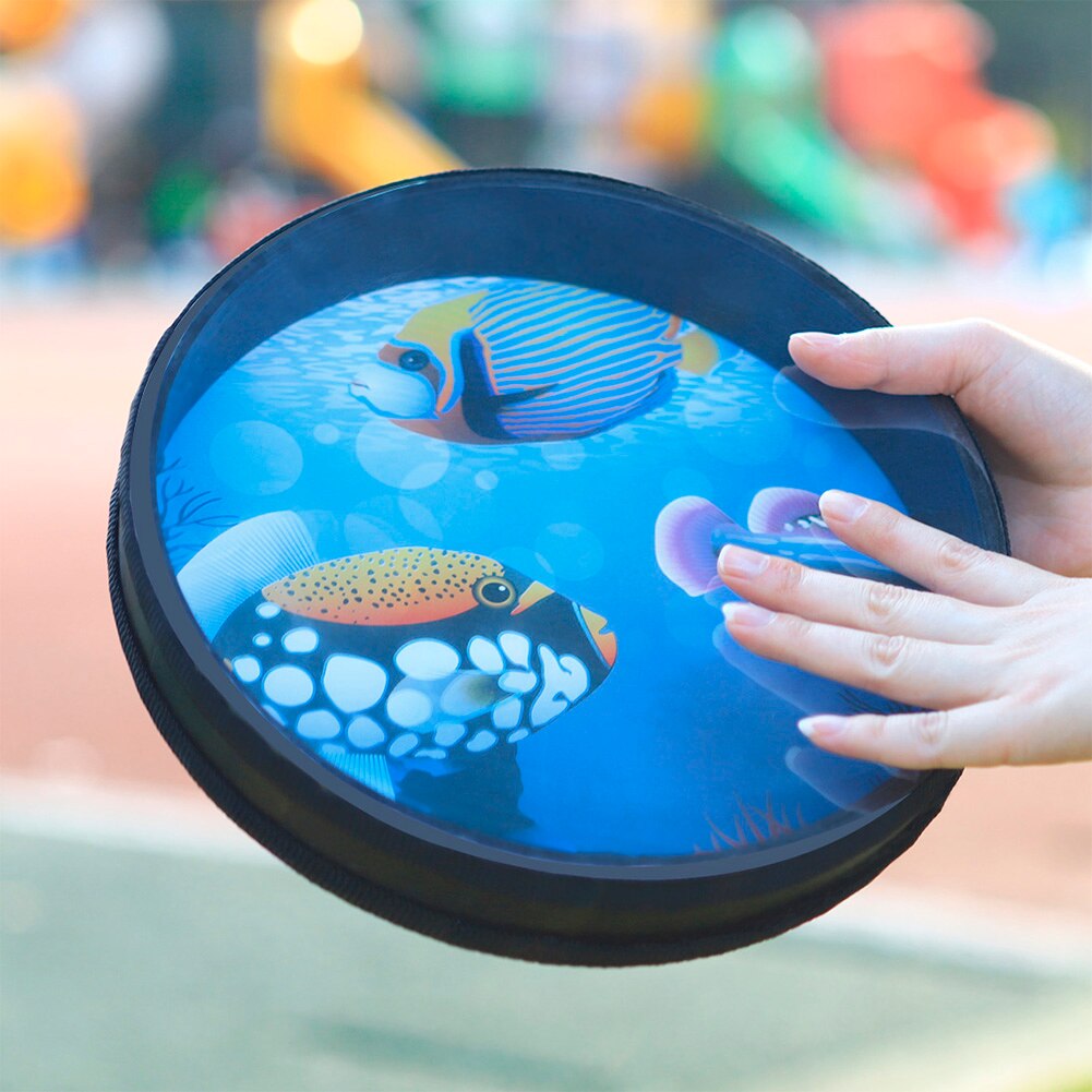 10 inch Wooden Handheld Tambourine Cartoon Ocean Hand Drums Musical Percussion Instruments for Beginners