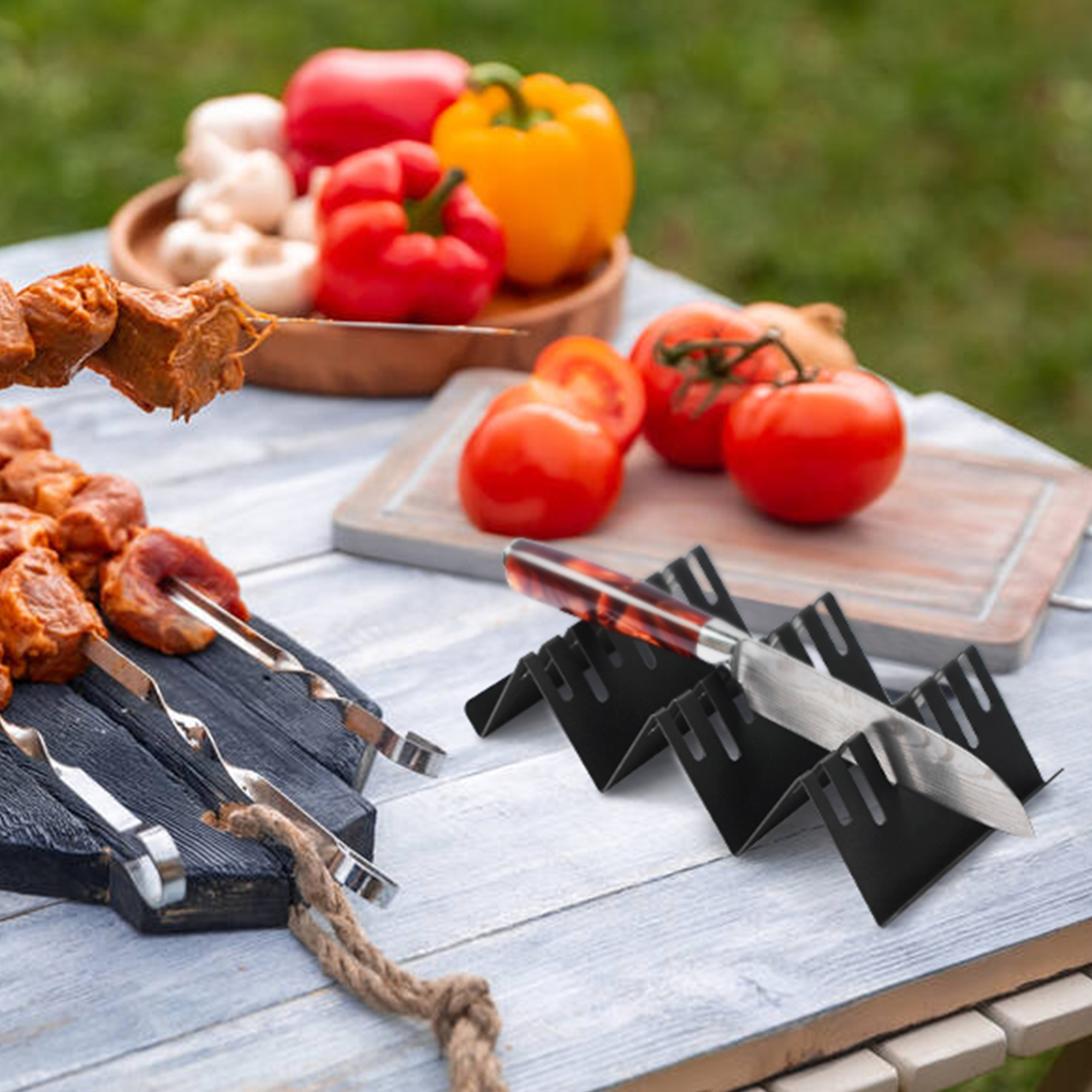 Drawer Knife Holder 2PCS Set Stainless Steel Kitchen Organization Black Color W Shape Knife Block Stand Save Space Cooking Tools