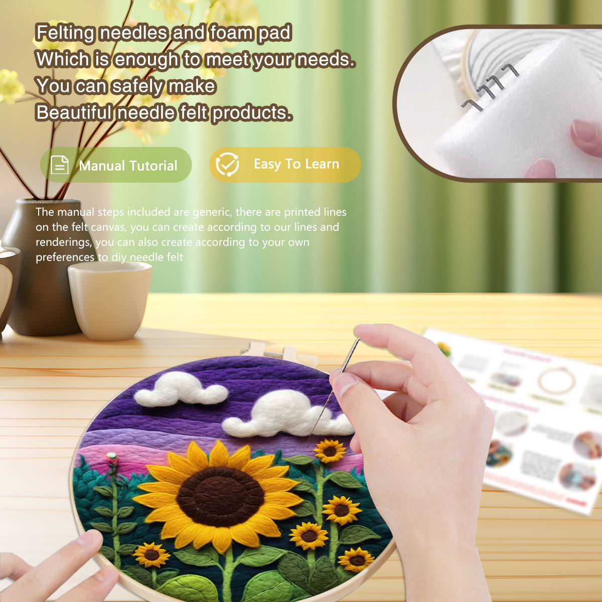 SDOYUNO-Calligraphy And Painting Wool Felt Embroidery Frame Sunflower Stitch Diy Craft Supplies Wool Burlap Set Home Decoration