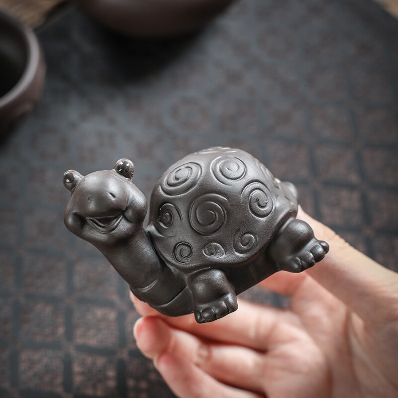 Sculpture de tortue créative, ornement de Table à thé en argile violette chinoise, décoration pour animaux de compagnie, Pot de fleur de maison, artisanat fait à la main: B