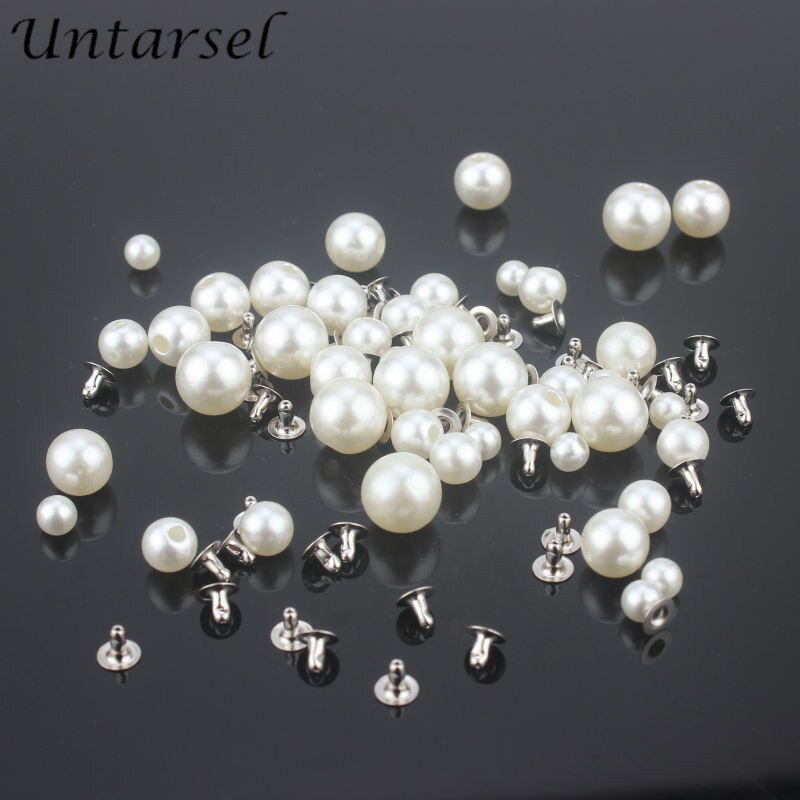 Tachuelas de perlas de imitación de 6mm-16mm, remaches blancos marfil de para pulseras de cuero, joyería DIY