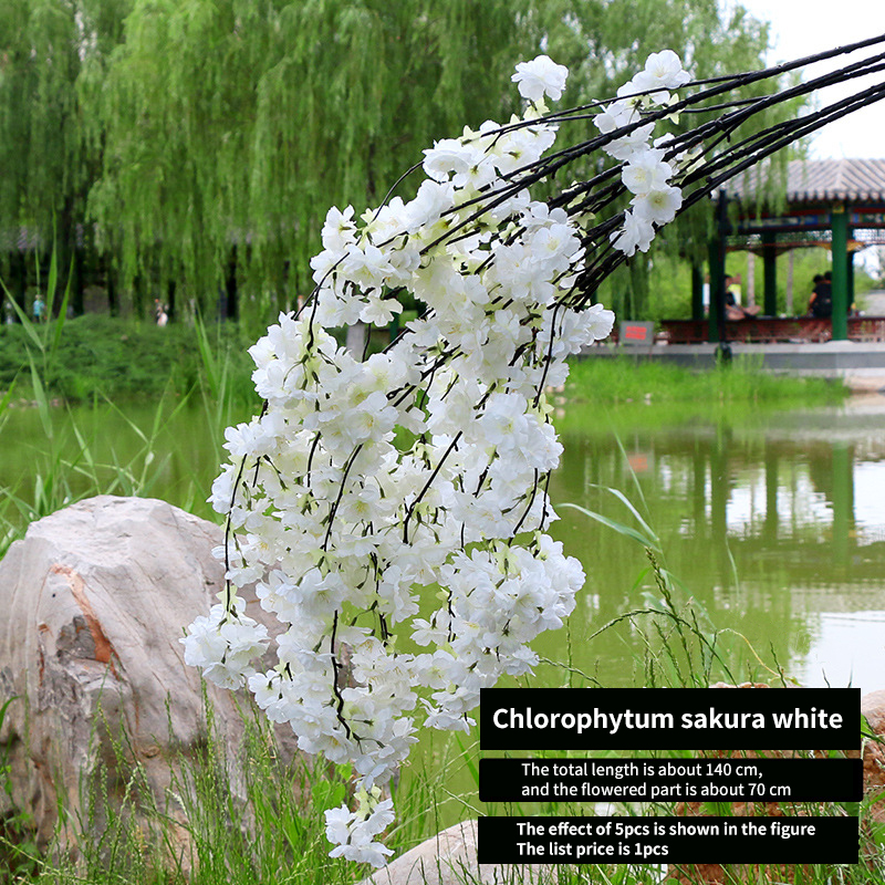 Simulation de vigne cerise artificielle, branche de cerisier orientale, maison, salon, Banquet de mariage, balcon, fleur, décoration de vigne: WHITE
