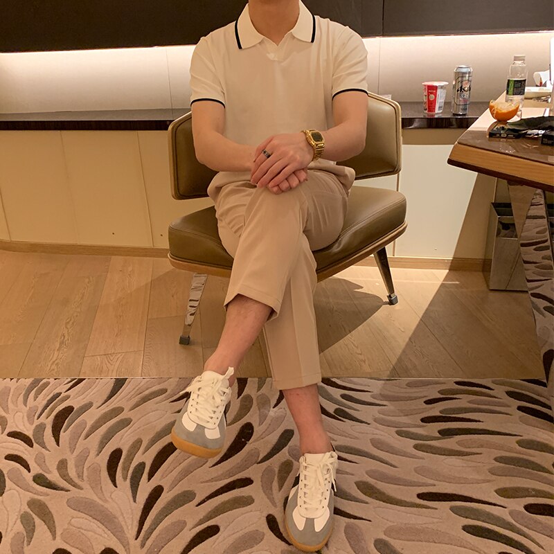 Estate uomo 2022 nuova manica corta moda coreana Slim Fit Casual camicia tinta unita uomo affari abiti formali polo camicie L66
