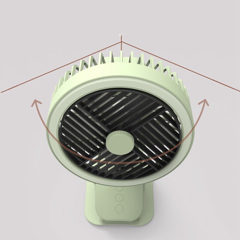 Usb-bureauventilator, 3 snelheden, instelbaar, usb-oplaadbaar, clip-on koelventilator, sterke wind, stil, met tafellamp
