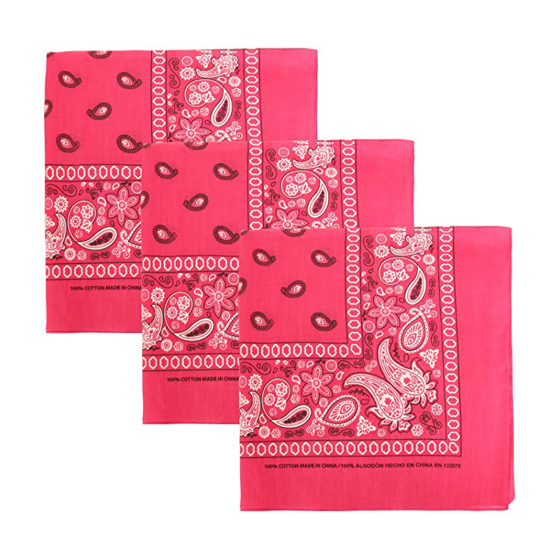 Zestaw 3 bandany robić jazdy rowerem Paisley 100% Bandana bawełniana plac na zewnątrz szalik czarny czerwony wzór Paisley pałąk drukowane dla kobiet/mężczyzn/chłopiec: róża czerwony