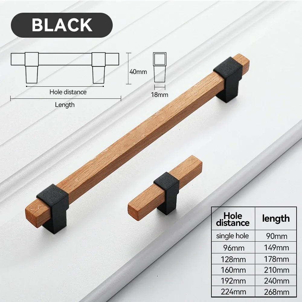 Tiradores de madera para muebles, pomos de Puertas doradas, negras y plateadas para armarios de cocina y cajones