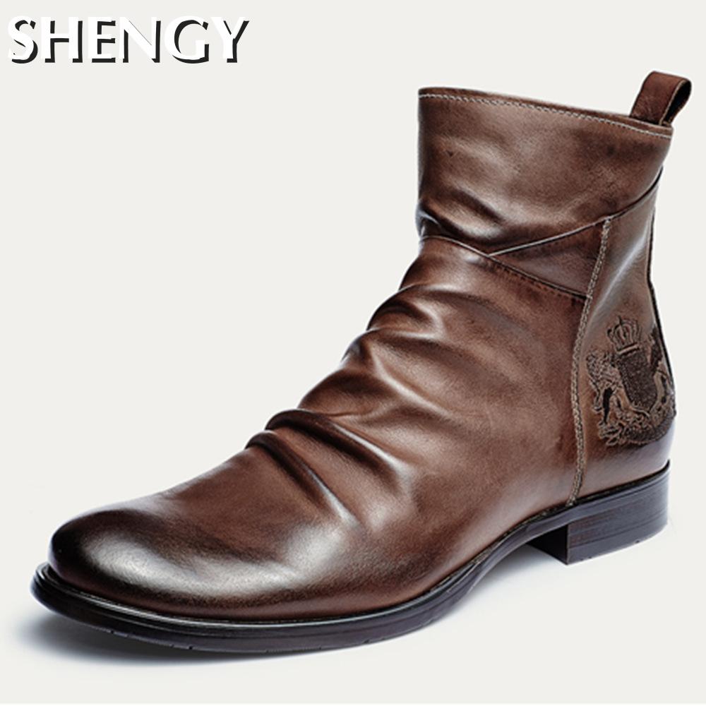 Men Boots Autumn Shoes Male Leather Casual Ankle Boots Men's Breathable Anti-Slip Luxury Business Oxford Shoes