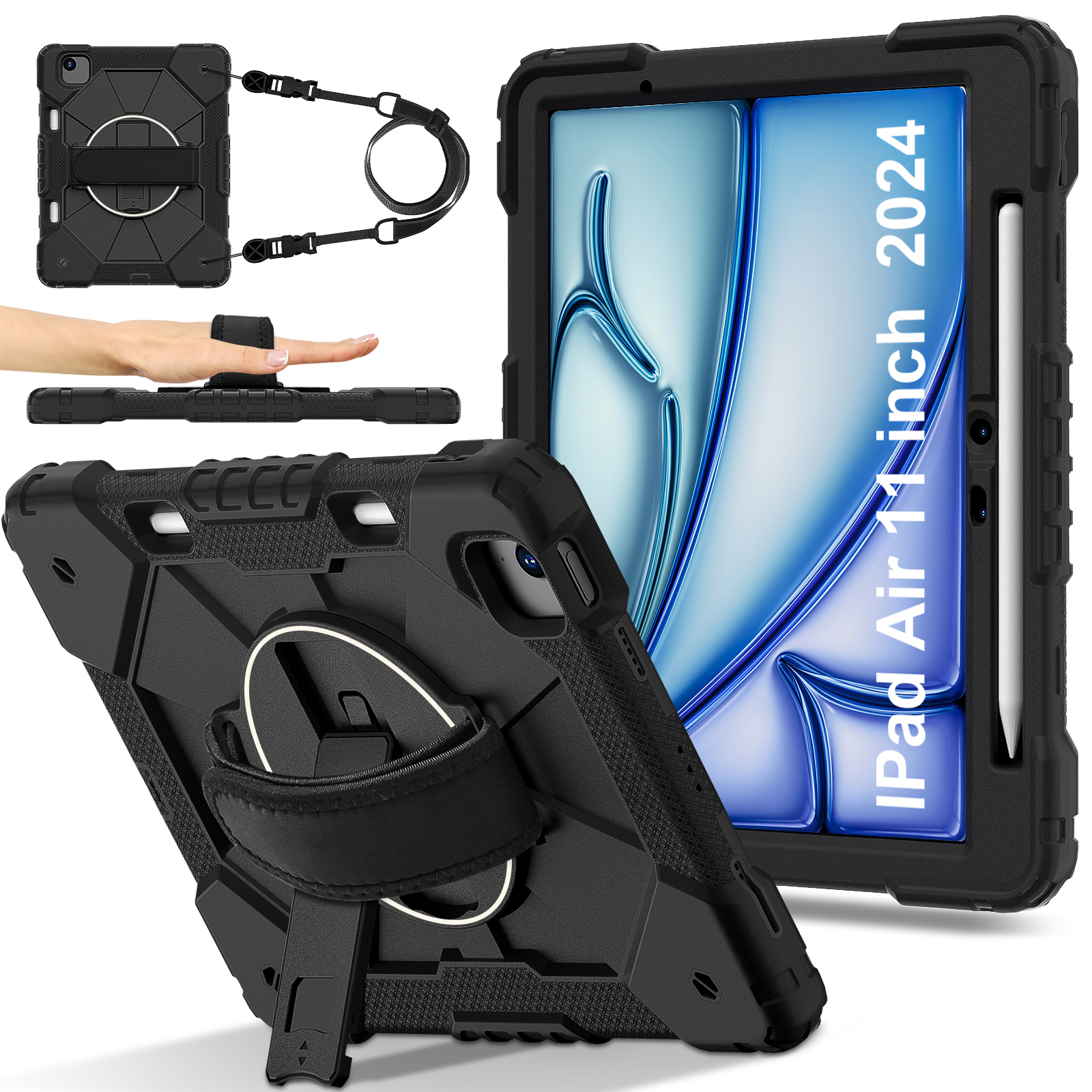 360 Draaibare Case Universeel Voor iPad Air 11 2025 2024 A3267 A3270 A2902 A2903 A2904 3-lagen Hybrid Cover Hand Schouderriem