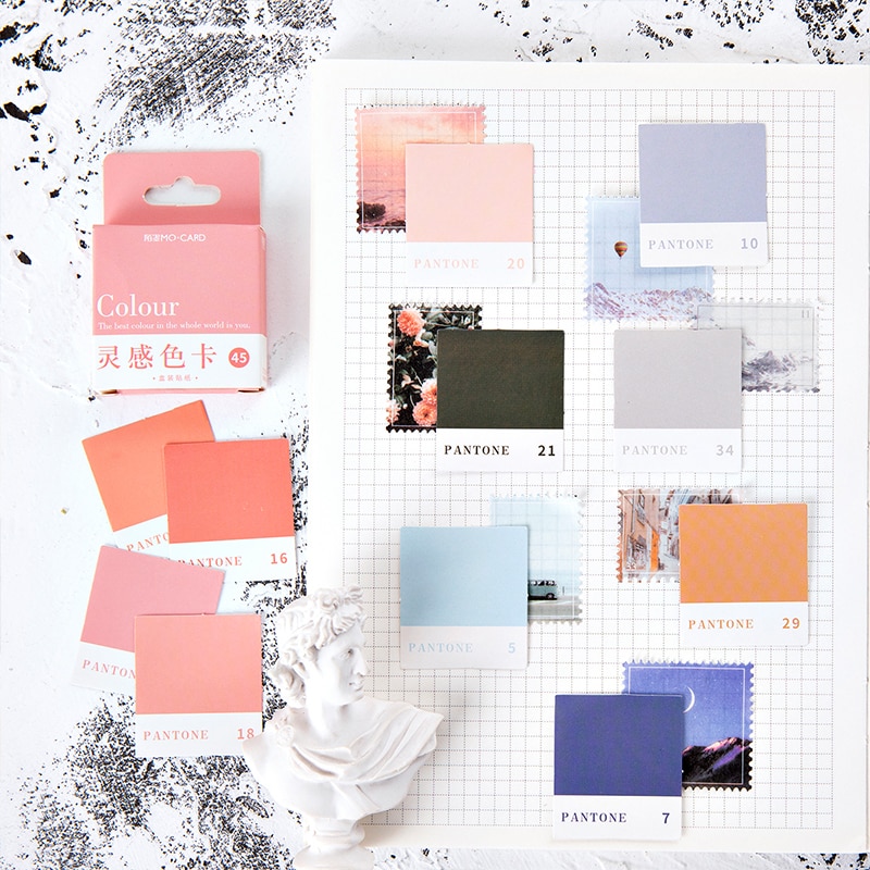 45 stk pantone klistermærker sæt 44mm mini farve kort klistermærke etiket tag dekoration segl dagbog dagbog skole elev  a6398
