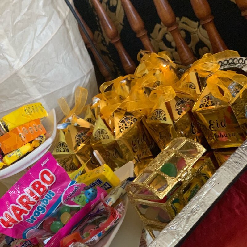 Eid Mubarak 20 stücke papier Süssigkeit Kasten mit Band Ramadan Kareem Kasten Ramadan dekoration Mubarak Dekor für Muslimischen schokolade Kasten