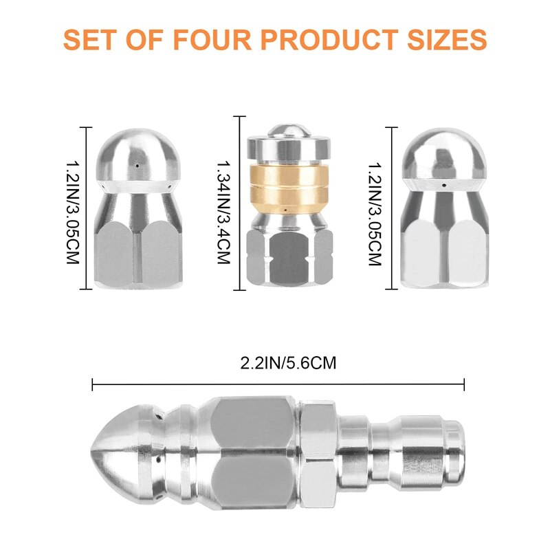 Pressure Washer Sewer Jetter Nozzles Kit,With Different Models For 1/4 Inch Pressure Washer Quick Connector