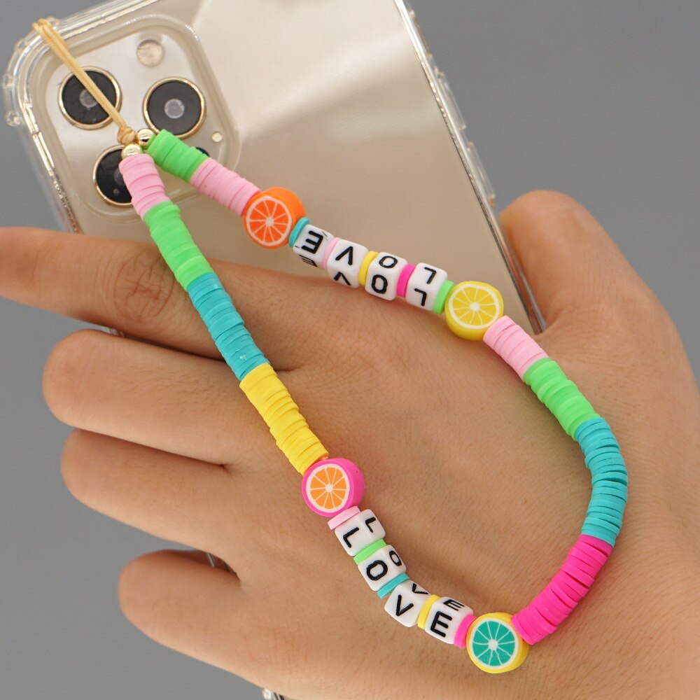 Colorful Acrylic Bead Smile Mobile Phone Chain Cellphone Strap Anti-lost Lanyard For Women Summer Jewelry: 1