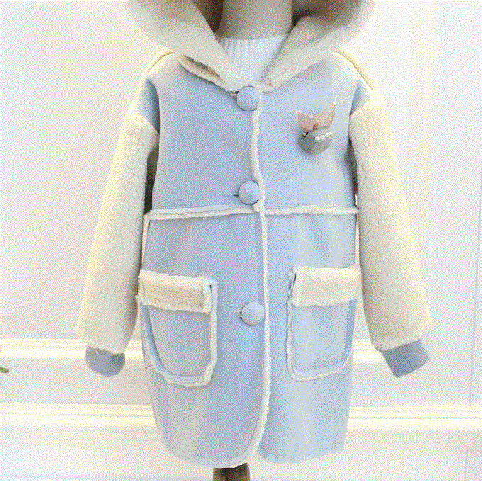 Winter Mädchen Nette Ohren Mit Kapuze Lammfell Einreiher Langen Abschnitt: 1 / 24M