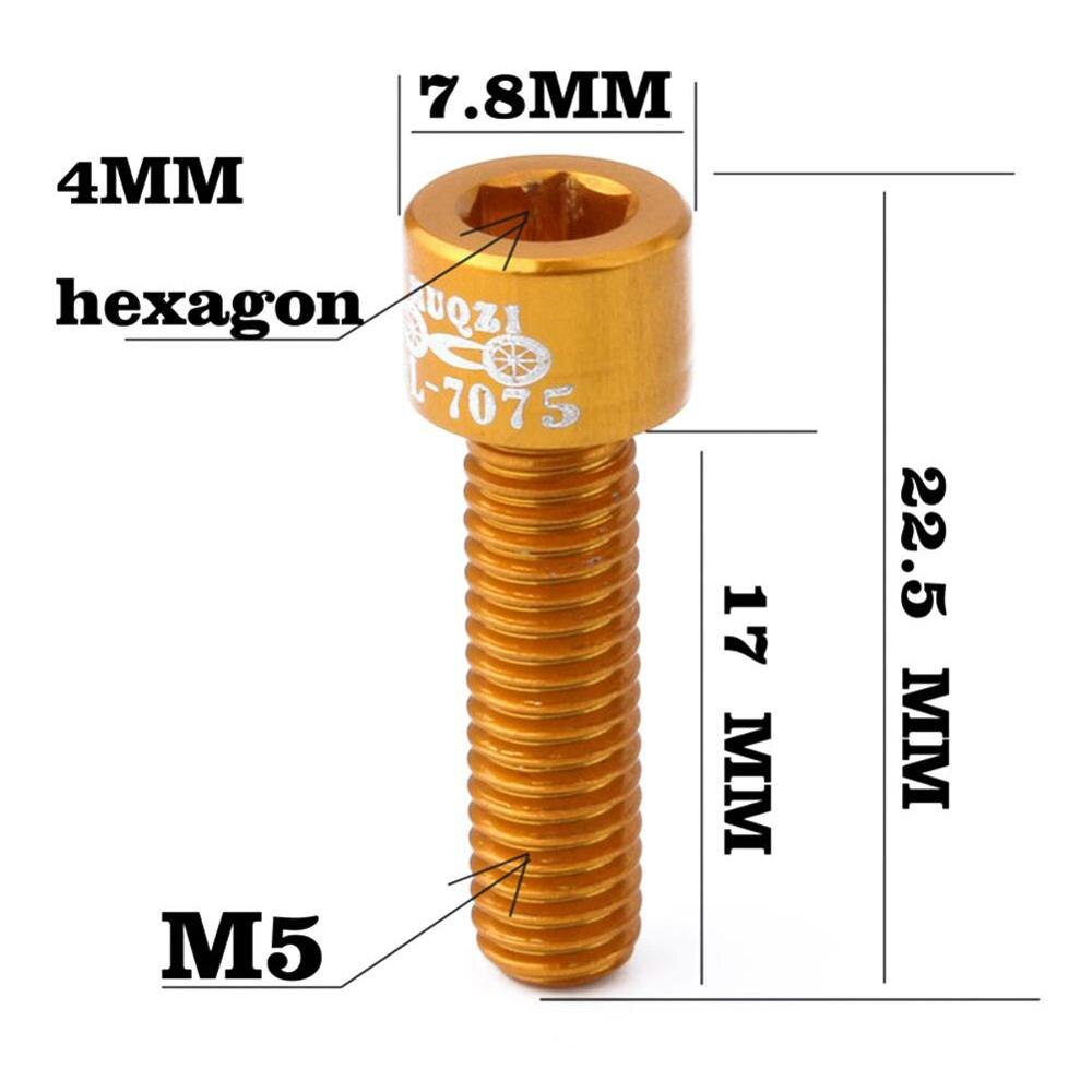 Parafusos coloridos para guidão de bicicleta mtb, 4 unidades, 7075 liga de alumínio, m5 * 17mm, parafusos de elevação da haste para ciclismo acessório