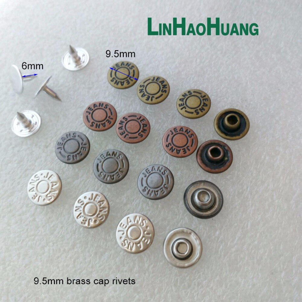 9.5mm 200sets brass garment jeans rivets with alum nail bronze /black nickle/nickle/red cooper color and 1set of tools